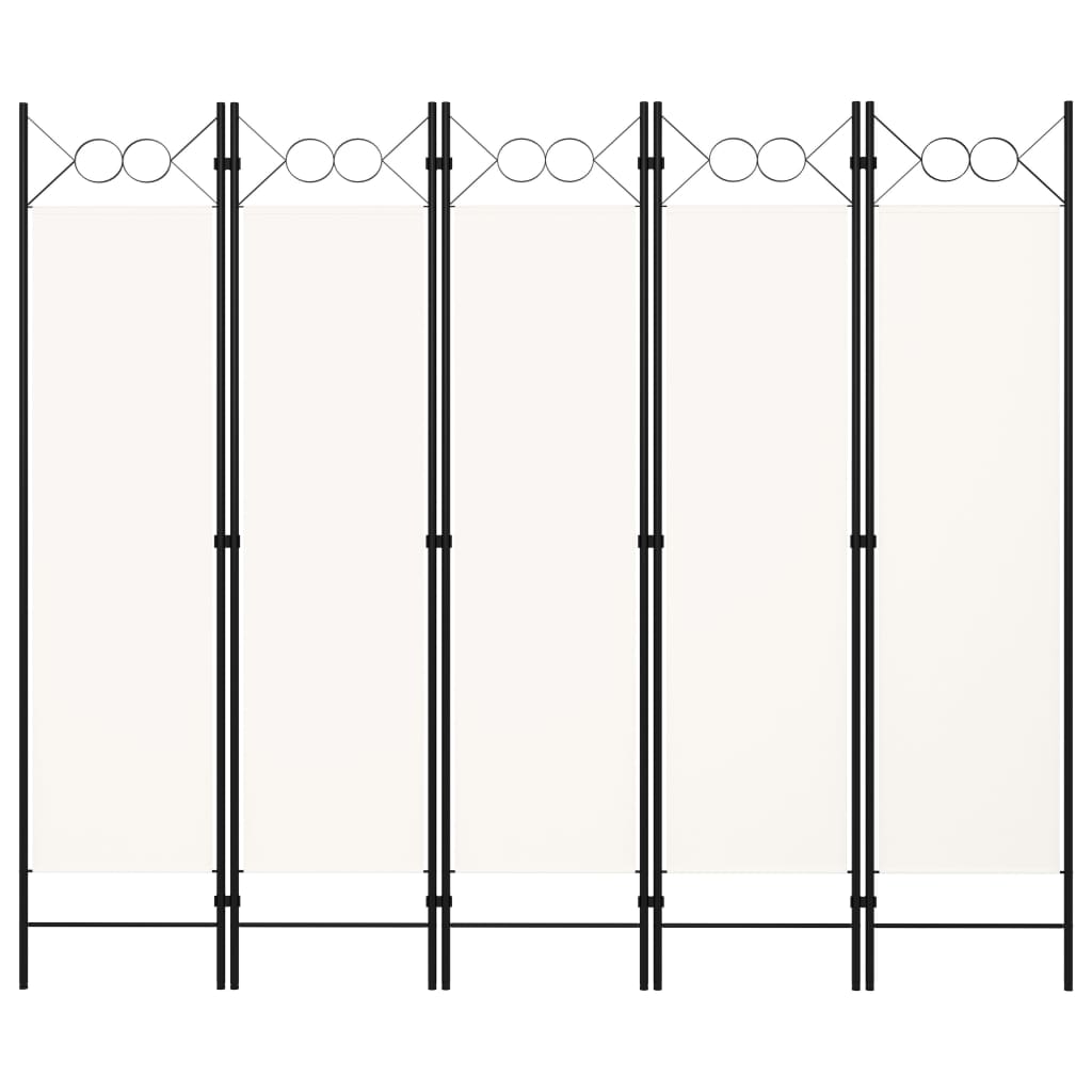 Paravan de camera cu 5 panouri vidaXL, Tesatura, 200 x 180 cm, Alb