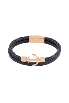 U.S. Polo Assn., Bratara de piele cu ancora, Negru/Bleumarin/Auriu U.S. Polo Assn., Bratara de piele cu ancora, Negru/Bleumarin/Auriu