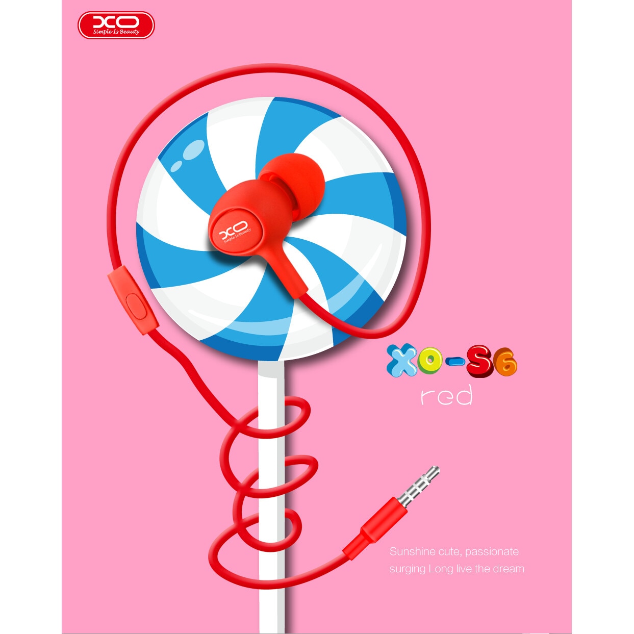 Casti audio cu microfon XO S6, Control pe fir, mini Jack 3.5, Lungime cablu 1.2m, Rosu