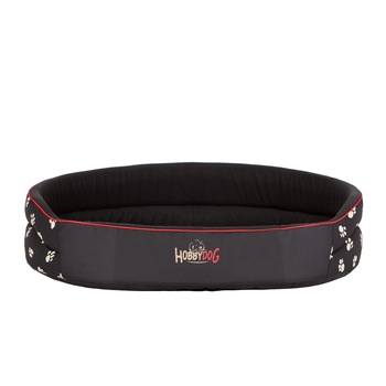 Pat oval de caine Hobbydog, negru cu labele, Marimea 3 - 52x38 cm Pat oval de caine Hobbydog, negru cu labele, Marimea 3 - 52x38 cm