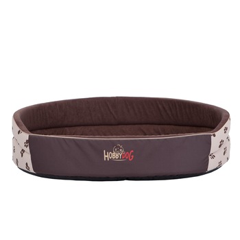 Pat oval de caine Hobbydog, bej cu labele, Marimea 3 - 52x38 cm Pat oval de caine Hobbydog, bej cu labele, Marimea 3 - 52x38 cm
