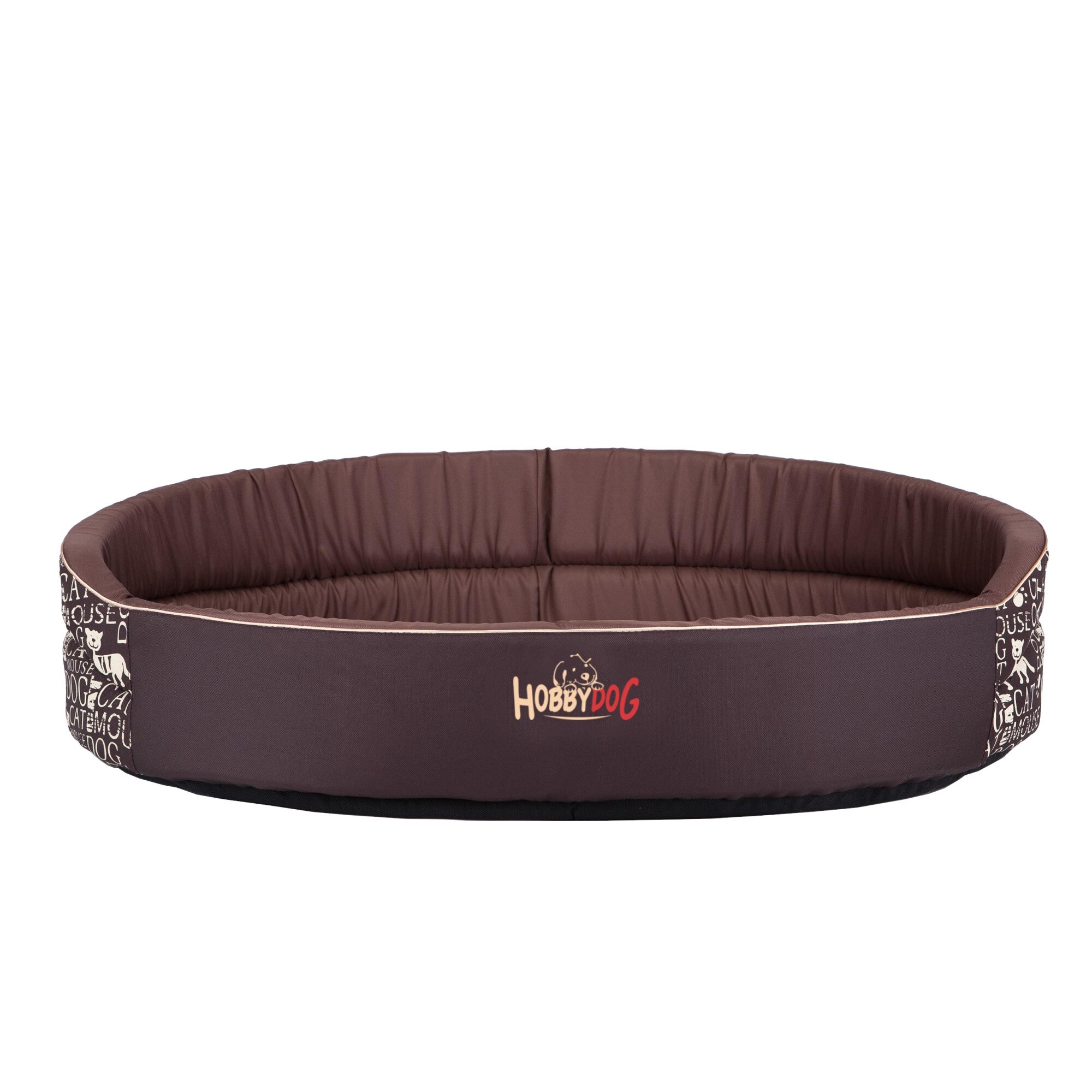 Pat oval de caine Hobbydog, maro cu inscriptii, Marimea 3 - 52x38 cm