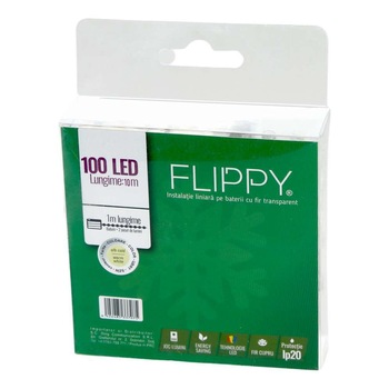 Instalatie Craciun, Liniara, 10 m, Baterii, Alb Cald, 100 LED -uri, 2 jocuri de lumini, Fir Transparent Instalatie Craciun, Liniara, 10 m, Baterii, Alb Cald, 100 LED -uri, 2 jocuri de lumini, Fir Transparent