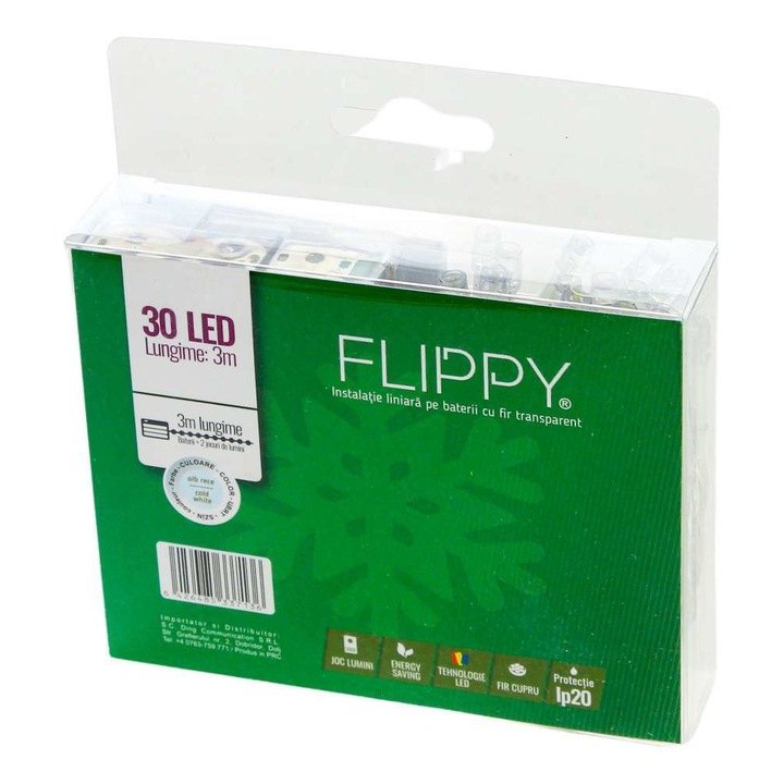 Коледни лампички, Flippy, тип низ, 3м, 30 Flash LED, прозрачна жица, студено бяло