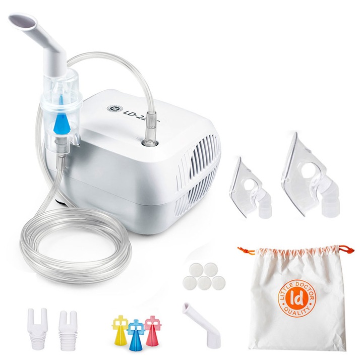 Aparat aerosoli cu compresor Little Doctor LD-220C, 3 dispensere pentru reglarea dimensiunii particulelor, 3 masti