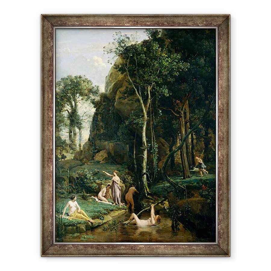 Tablou inramat - Jean Baptiste Camille Corot - Diana si Actaeon Diana surprinsa in baia ei, 70 x 90 cm