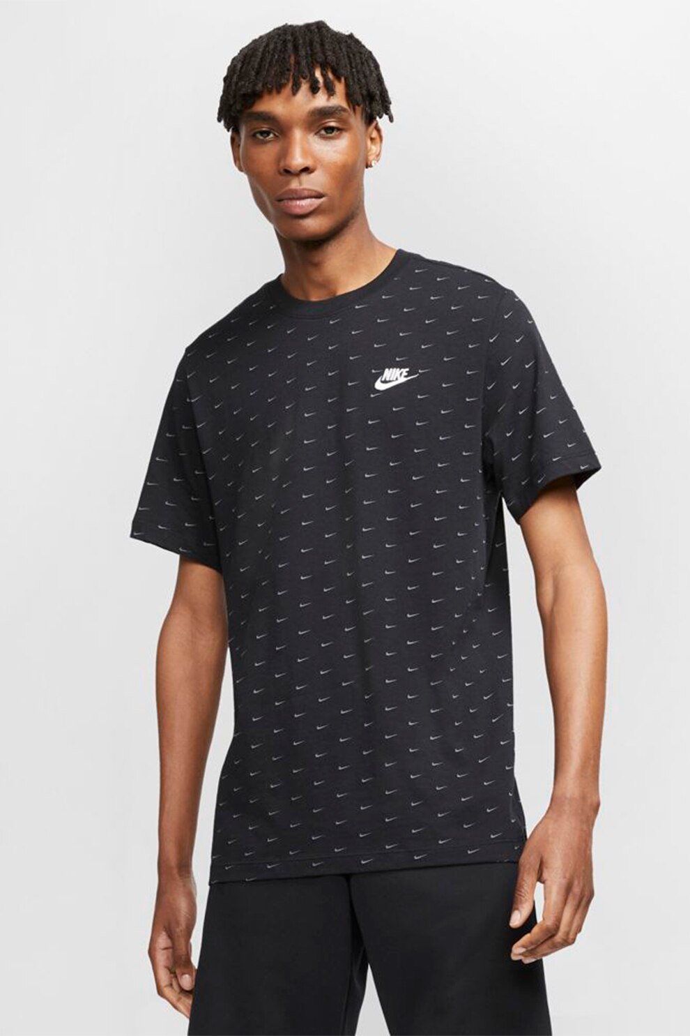 Nike, Tricou cu imprimeu logo Mini Swoosh, Negru/Gri
