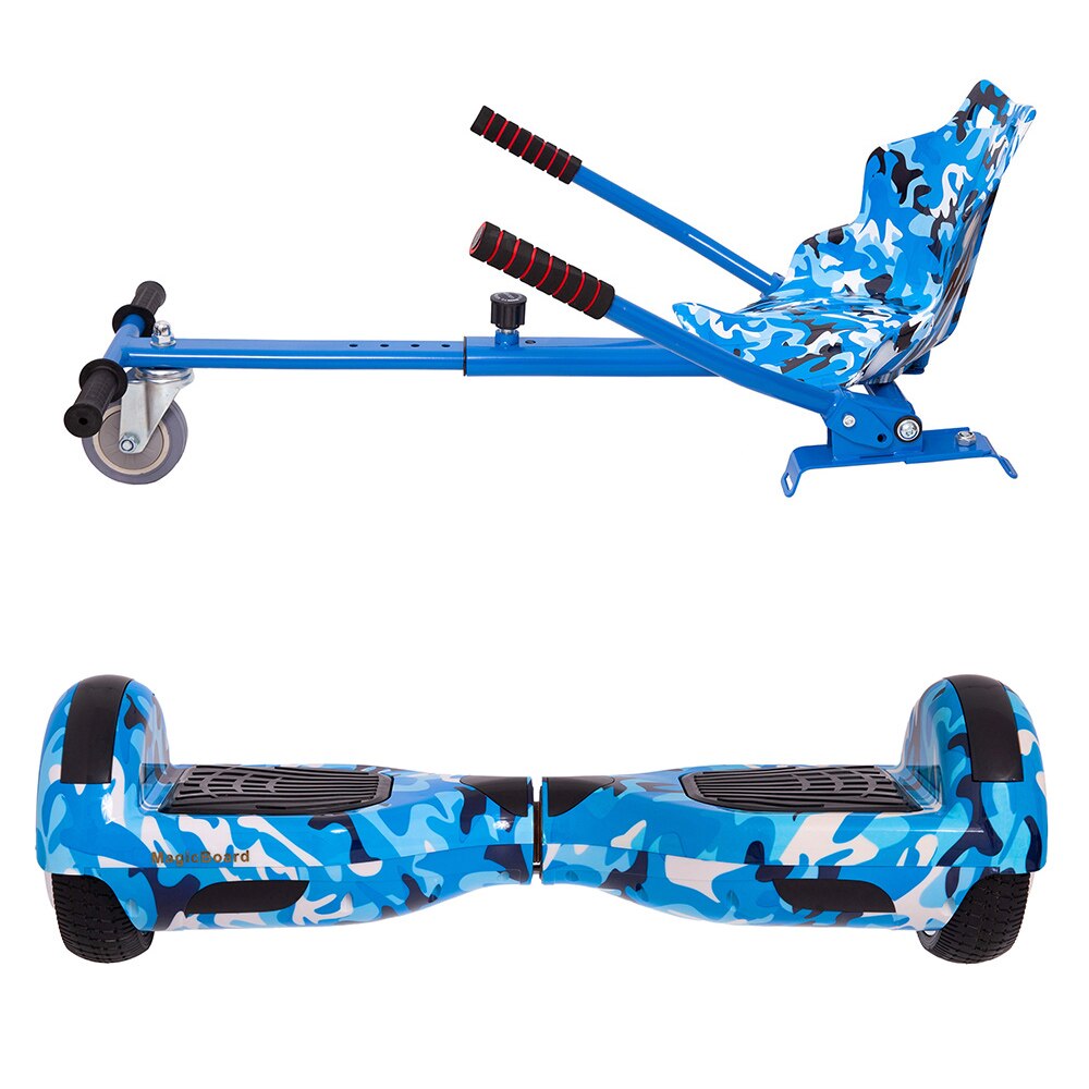 Hoverboard magicboard blue camouflage si hoverkart camouflage, Aplicatie smartphone, putere 1000 w, functie incepatori si avansati, autobalans, bluetooth, geanta de transport, led pe aripi, lumini noapte/zi