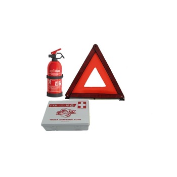 Kit de urgenta auto 3 piese - 1 Trusa sanitara, 1 Stingator-P1, 1 Triunghuri refIectorizante Kit de urgenta auto 3 piese - 1 Trusa sanitara, 1 Stingator-P1, 1 Triunghuri refIectorizante