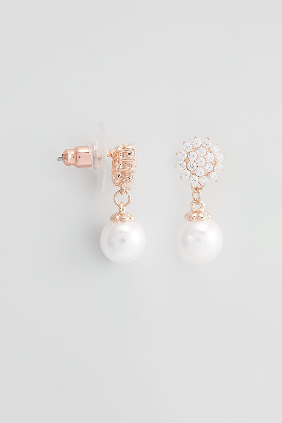 U.S. Polo Assn., Cercei drop decorati cu perle sintetice si cristale, Auriu/Alb