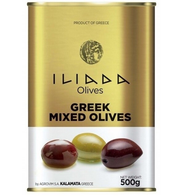 Mix masline verzi si Kalamata PDO intregi, Iliada, cu samburi, 500g