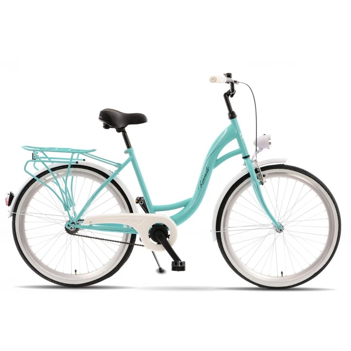 Bicicleta Kands® S-Comfort Dama Roti din aluminiu marimea 26" Mint Cadru 18'', 155-180 cm inaltime, Cu cos, Lumini cu leduri