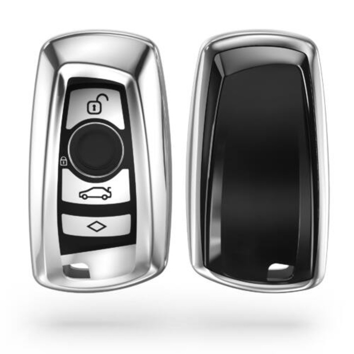 Калъф за ключ kwmobile, За BMW, 3 бутона, Keyless Go, Силикон, Сребрист