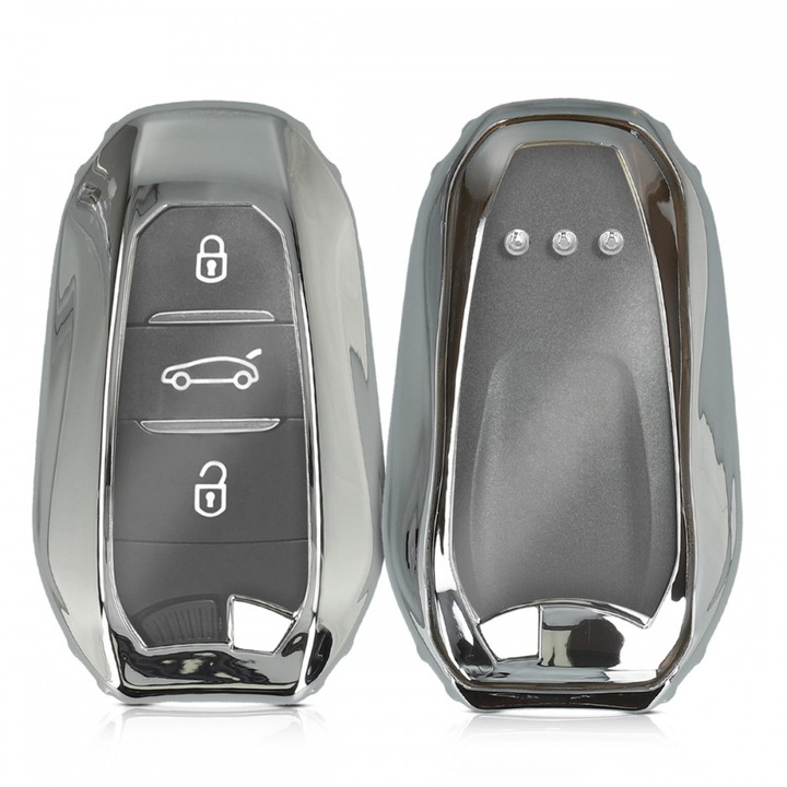 Kwmobile autókulcs védőburkolat, Peugeot / Citroen, 3 gomb, Keyless Go, szilikon, ezüstszín