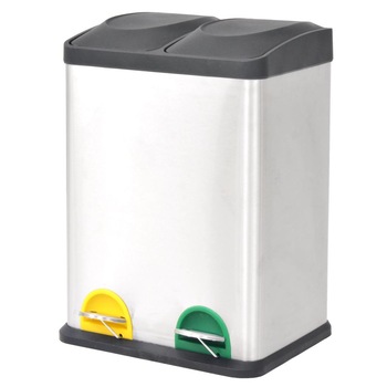 Cos de gunoi triplu pentru reciclare, vidaXL, Otel inoxidabil, 41 x 34 x 56,5 cm, 36 l (2 x 18l), Argintiu Cos de gunoi triplu pentru reciclare, vidaXL, Otel inoxidabil, 41 x 34 x 56,5 cm, 36 l (2 x 18l), Argintiu