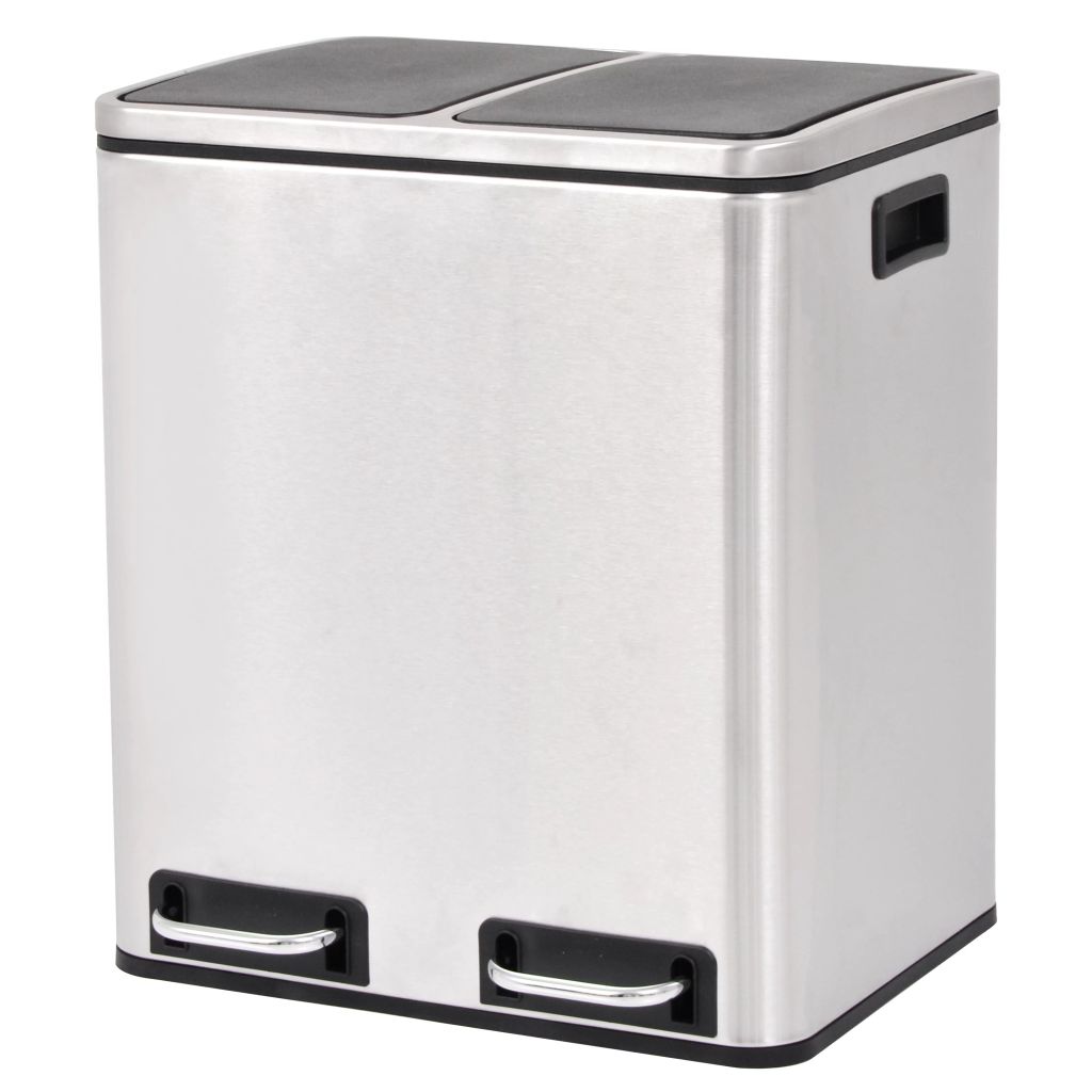 Cos de gunoi dublu, vidaXL, Otel inoxidabil, 2 x15l (30l), 41 x 36 x 47 cm, Argintiu