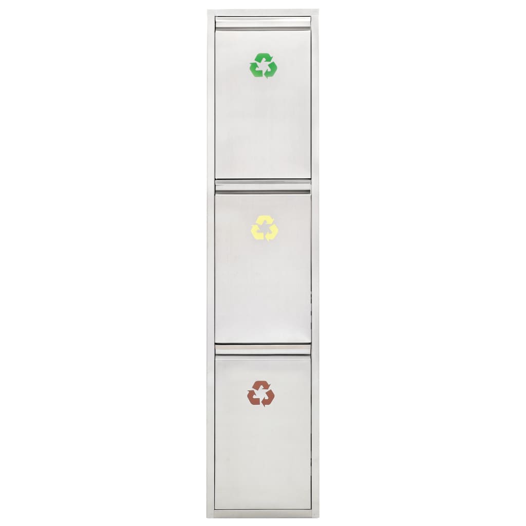 Cos de gunoi pentru reciclare vidaXL, Oţel inoxidabil, 3 x 15 L (45L), 31,5 x 20 x 145 cm, Argintiu