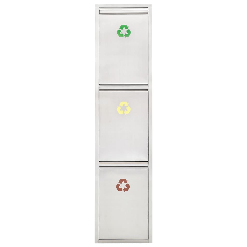 Cos de gunoi pentru reciclare vidaXL, Oţel inoxidabil, 3 x 8 L (24L), 28,5 x 15 x 121 cm, Argintiu