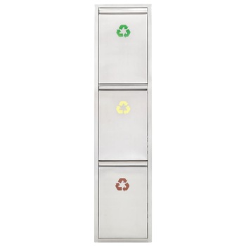 Cos de gunoi pentru reciclare vidaXL, Oţel inoxidabil, 3 x 8 L (24L), 28,5 x 15 x 121 cm, Argintiu Cos de gunoi pentru reciclare vidaXL, Oţel inoxidabil, 3 x 8 L (24L), 28,5 x 15 x 121 cm, Argintiu