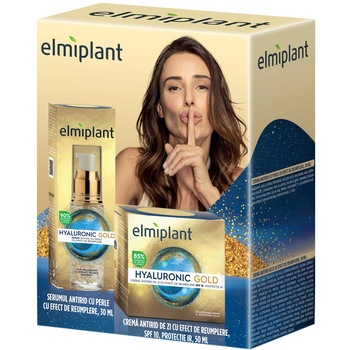 Set cadou Elmiplant Hyaluronic Gold, Unisex : Crema de zi, 50 ml + Serum antirid, 30 ml Set cadou Elmiplant Hyaluronic Gold, Unisex : Crema de zi, 50 ml + Serum antirid, 30 ml