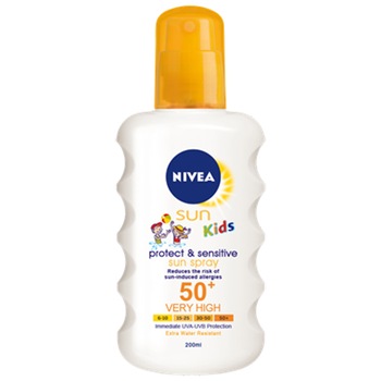 Spray cu protectie solara Nivea Sun Kids Sensitive Protect & Care SPF 50+, 200 ml Spray cu protectie solara Nivea Sun Kids Sensitive Protect & Care SPF 50+, 200 ml