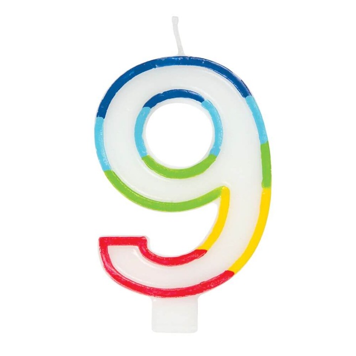 9-es számú évfordulós gyertya, hossza 7 cm, paraffin, többszínű
