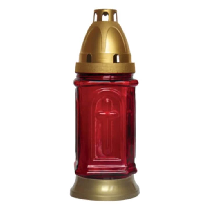 Свещ с капак, Стъкло, Време на горене 36 ч, 115 x 59 мм, Тип фенер, Червен