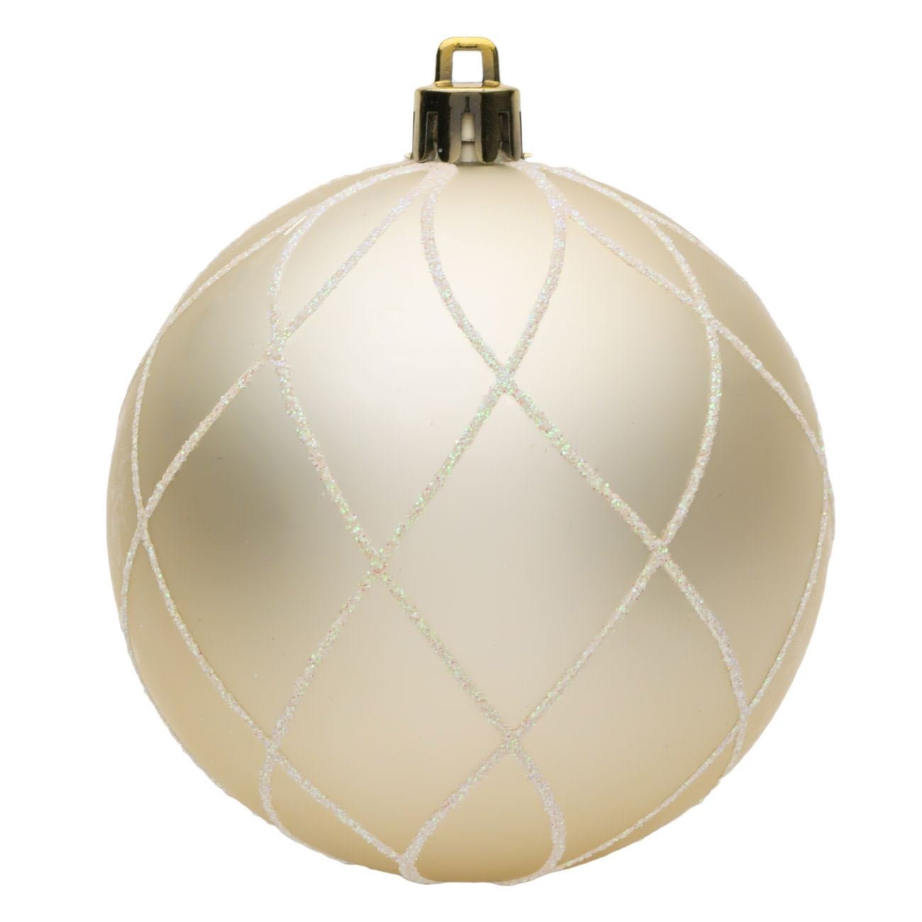 Set 6 globuri cu imprimeu dungi albe de Craciun, Lioness, 8 cm