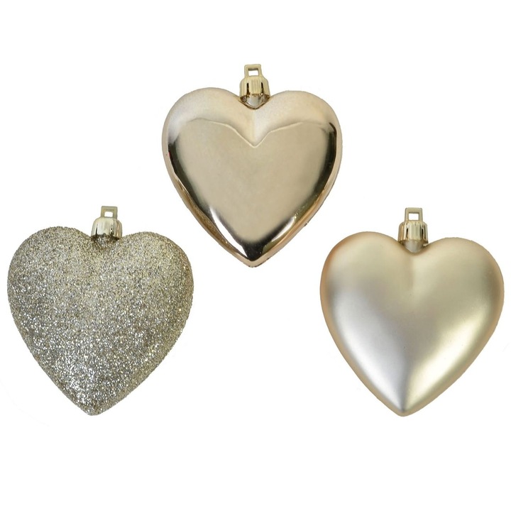 Set 6 globuri de Craciun in forma de inima, 7 cm
