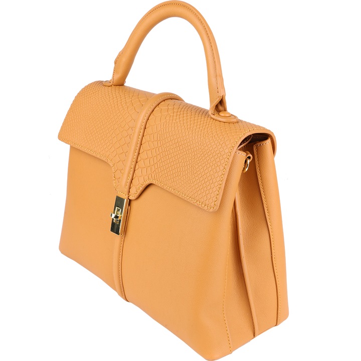 Дамска чанта през рамо Paula Rossi AB-N3256BN, еко кожа, с детайл от змийска кожа, кафяв