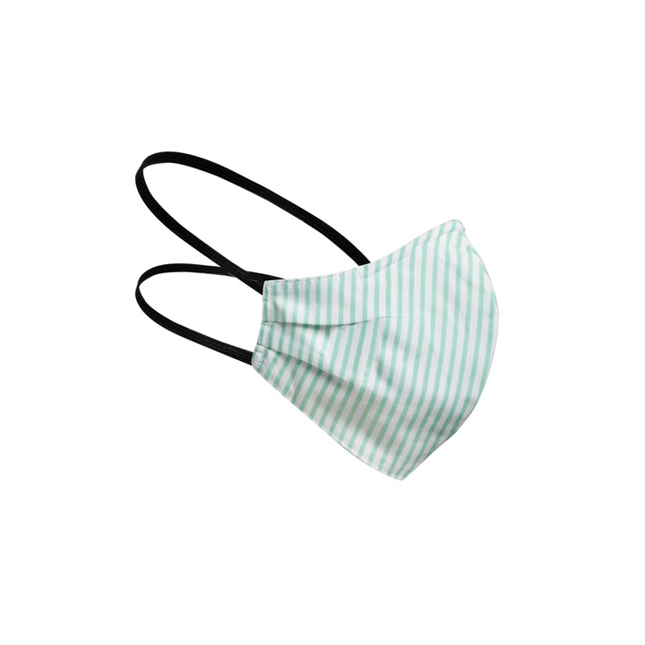 Дамска предпазна маска Adelly, за многократна употреба, трислойна, бяло и зелено райе, М