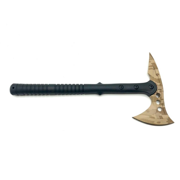 Topor Tomahawk pentru camping si drumetii, lama din otel inoxidabil, 38 cm, husa material textil, camuflaj