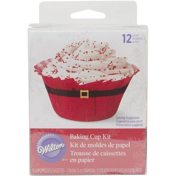 Set 12 cupe de copt pentru briose, Mos Craciun, Wilton Set 12 cupe de copt pentru briose, Mos Craciun, Wilton