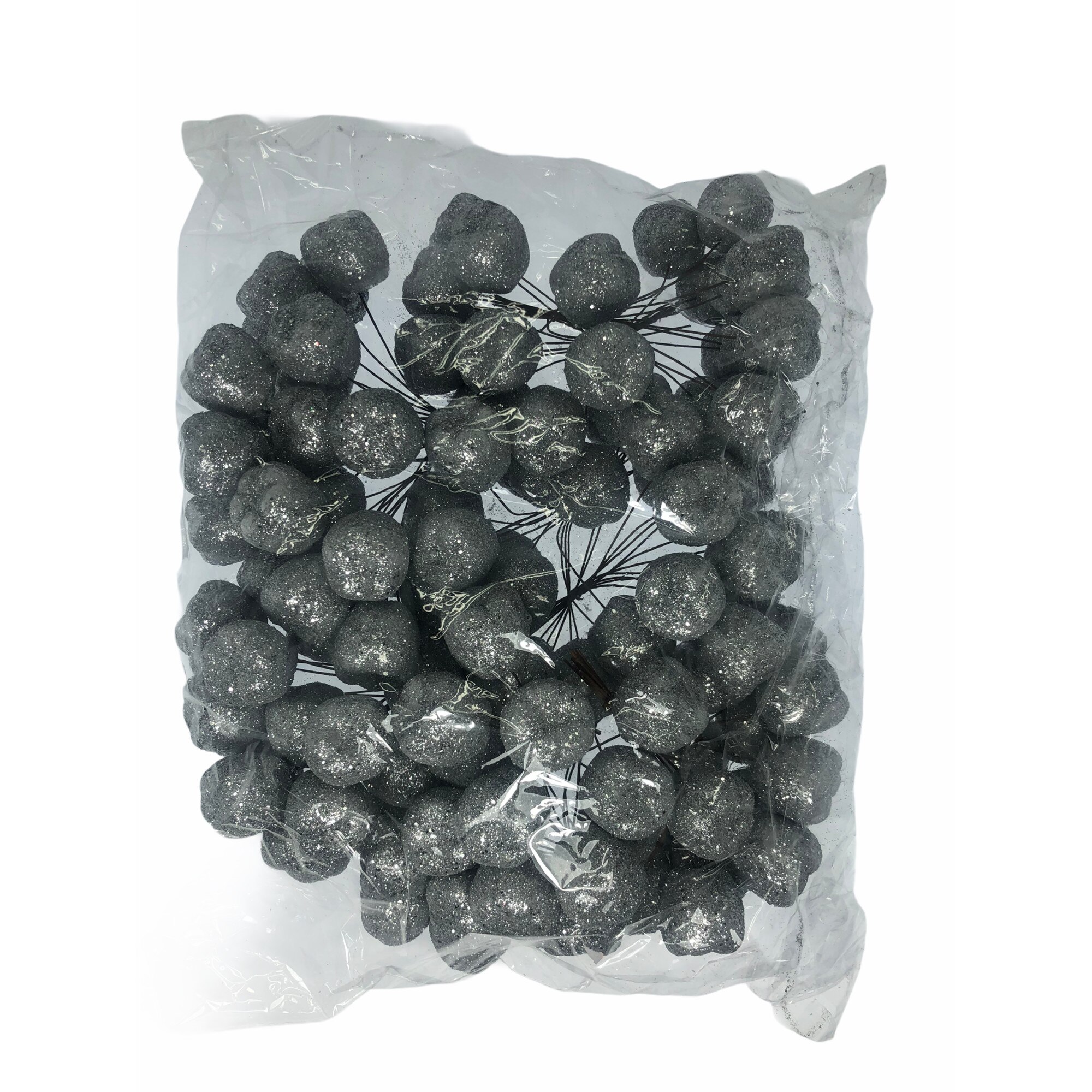 Set 12 crengute mere cu sclipici pentru Craciun, Argintiu, Atelier, 3x3cm