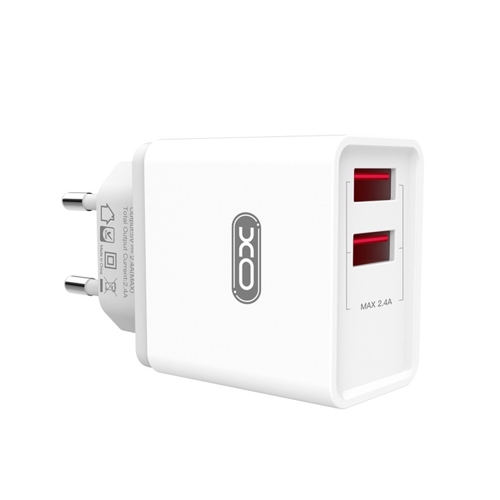 Адаптер за контакт XO-L31 Dual-USB, Fast Charge, 100-240 V, Бял, BBL2364