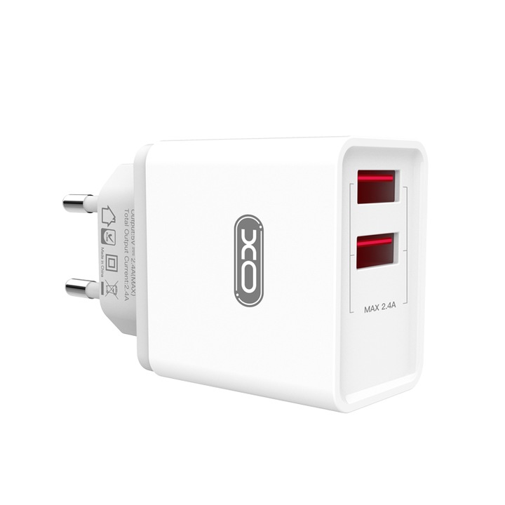 Adaptor de priza XO-L31 Dual-USB, Fast Charge, 100-240 V, Alb, BBL2364