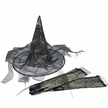 Set Atelier 2 accesorii pentru vrajitoare, Manusi dantela si palarie, Negru Set Atelier 2 accesorii pentru vrajitoare, Manusi dantela si palarie, Negru