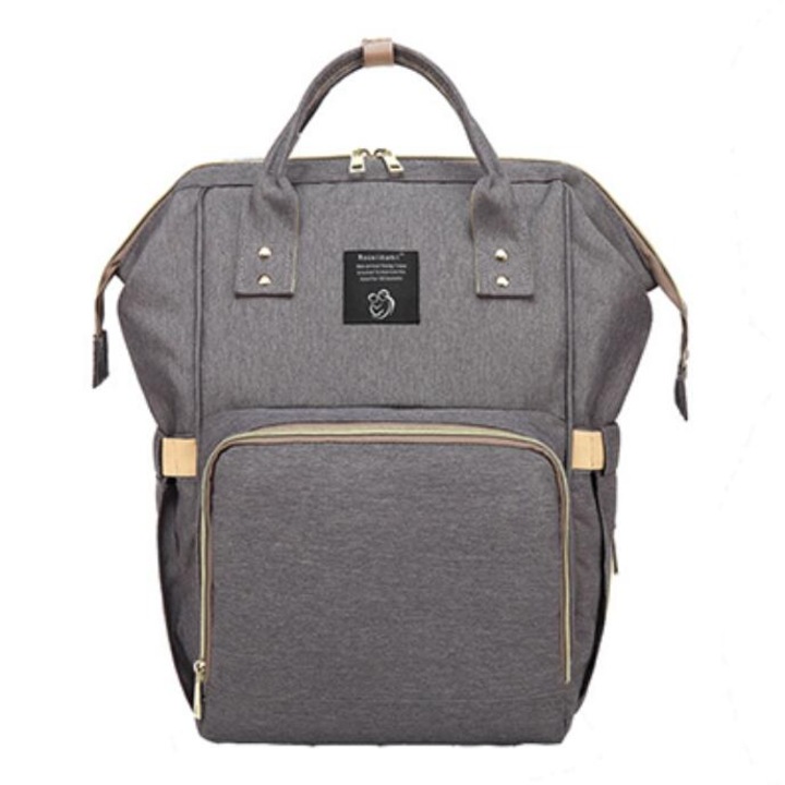 Rucsac multifunctional pentru bebelusi, copii si parinti, Din material textil Oxford, Impermeabil, 42 x 18 x 27 cm, Gri / Bej