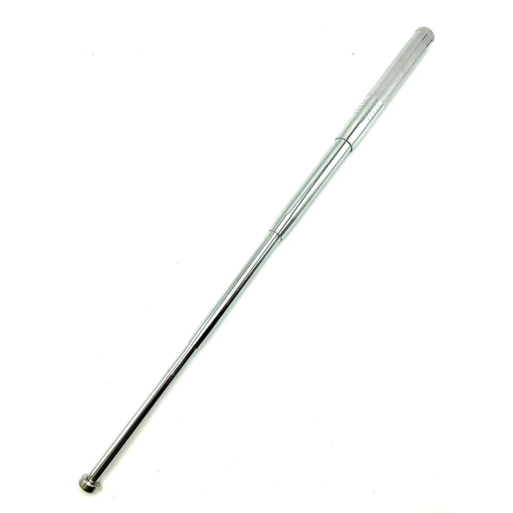 Baston telescopic profesional pentru autoaparare din otel, 4 segmente, 65 cm, argintiu, husa cu prindere la curea