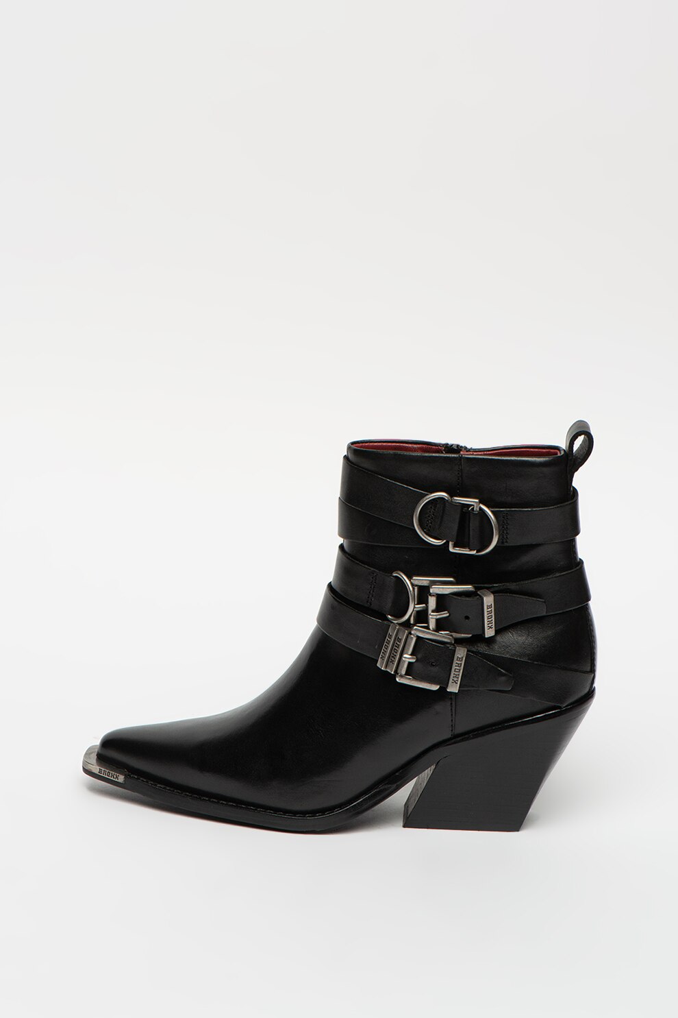 Bronx, Botine cowboy de piele cu catarame decorative Low-Kole, Negru/Argintiu inchis, 38