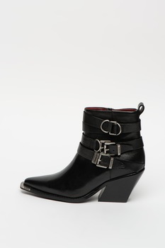 Bronx, Botine cowboy de piele cu catarame decorative Low-Kole, Negru/Argintiu inchis, 38 Bronx, Botine cowboy de piele cu catarame decorative Low-Kole, Negru/Argintiu inchis, 38