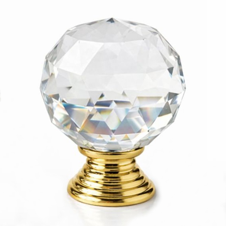 Buton maner mobila cristal auriu, rotund, ∅ 30 mm