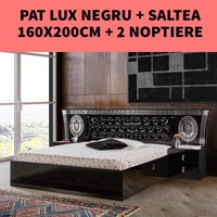 Pat Lux Lion Negru 160x200cm + Saltea + 2 Noptiere
