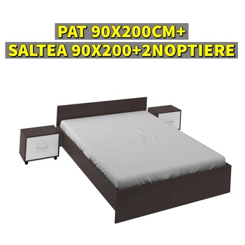 Pat 90x200cm + Saltea + 2 Noptiere Pat 90x200cm + Saltea + 2 Noptiere