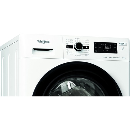 Masina de spalat rufe cu uscator Whirlpool FWDG861483WBVEEN, 8kg spalare, 6 kg uscare, 1400 rpm, Clasa A, Tehnologia al 6-lea Simt, FreshCare+, Motor Inverter, Display Digital, Alb