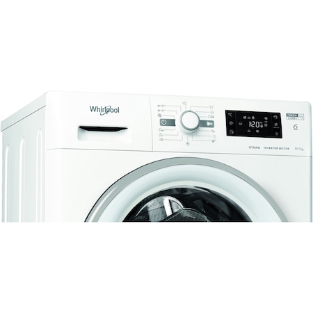 Masina de spalat rufe cu uscator Whirlpool FWDG971682EWSVEUN, 9 kg spalare, 7 kg uscare, 1600 rpm, Clasa D, Tehnologia al 6-lea Simt, FreshCare+, Motor Inverter, Display Digital, Alb