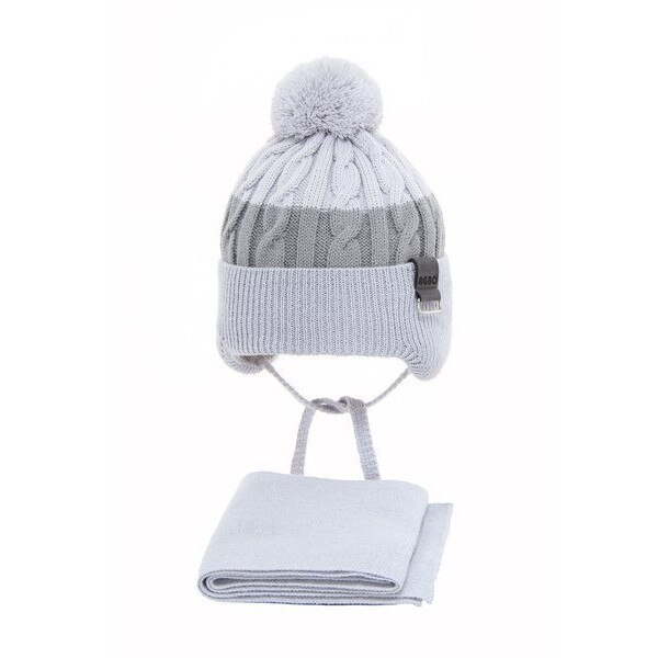 Set doua piese gri, caciula-fular, pentru bebe 40-42 cm
