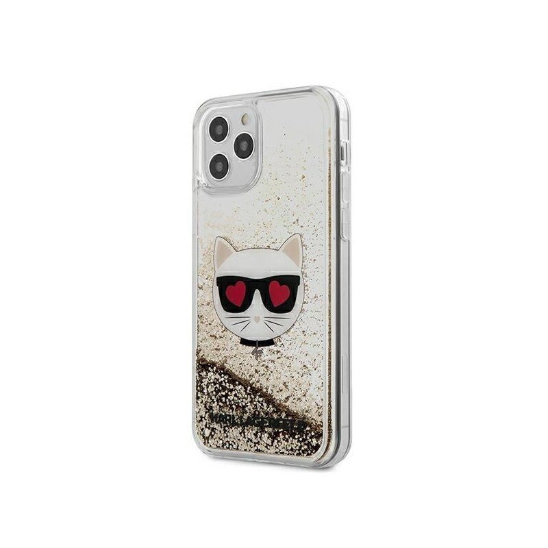 Husa Premium Originala Karl Lagerfeld Compatibila Cu iPhone 12 Pro Max ,colectia Liquid Glitter Choupette, Gold - Klhcp12llcglgo