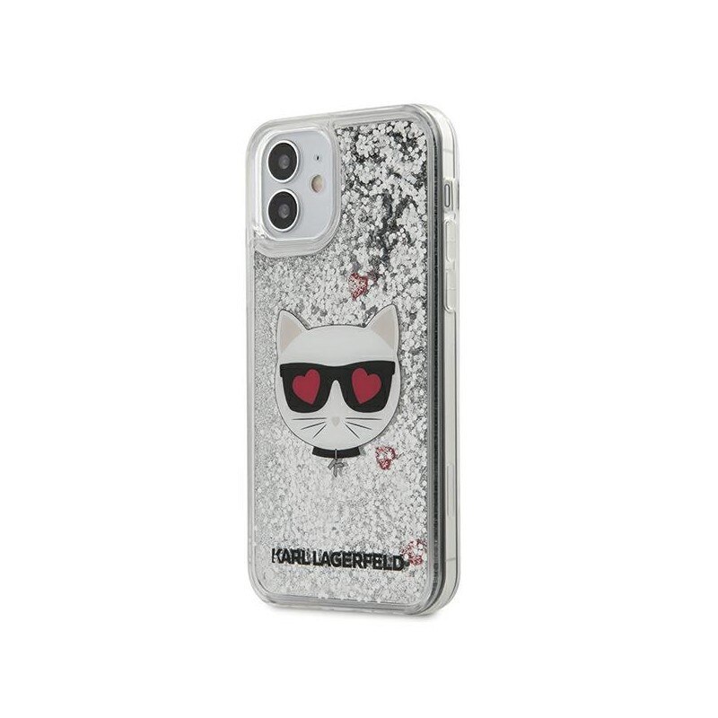 Husa Premium Originala Karl Lagerfeld Compatibila Cu iPhone 12 Mini ,colectia Liquid Glitter Choupette,silver - Klhcp12slcglsl