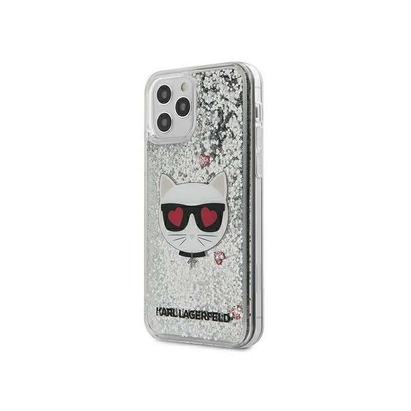 Husa Premium Originala Karl Lagerfeld iPhone 12 Pro Max ,colectia Liquid Glitter Choupette, Silver - Klhcp12llcglsl